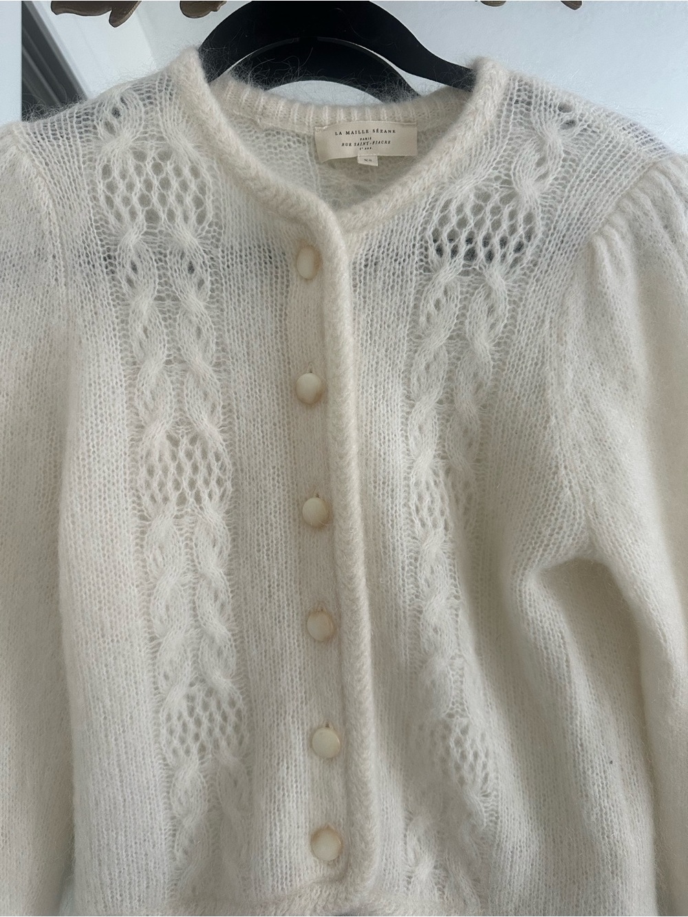 Sezane Cream Cable-Knit Mohair Cardigan